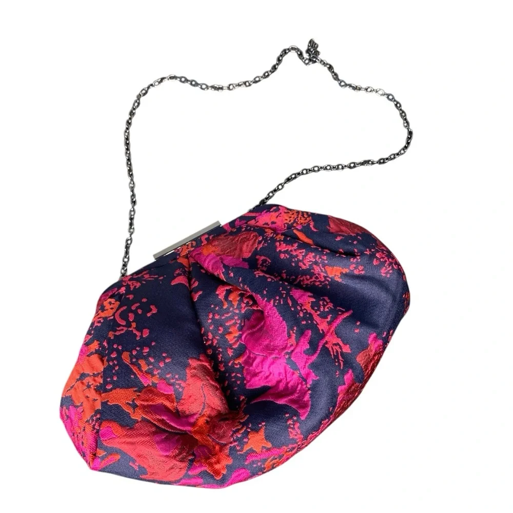 Chico’s brocade navy purple, red, and fuscia pleated‎ shoulder evening bag. - Picture 2 of 12